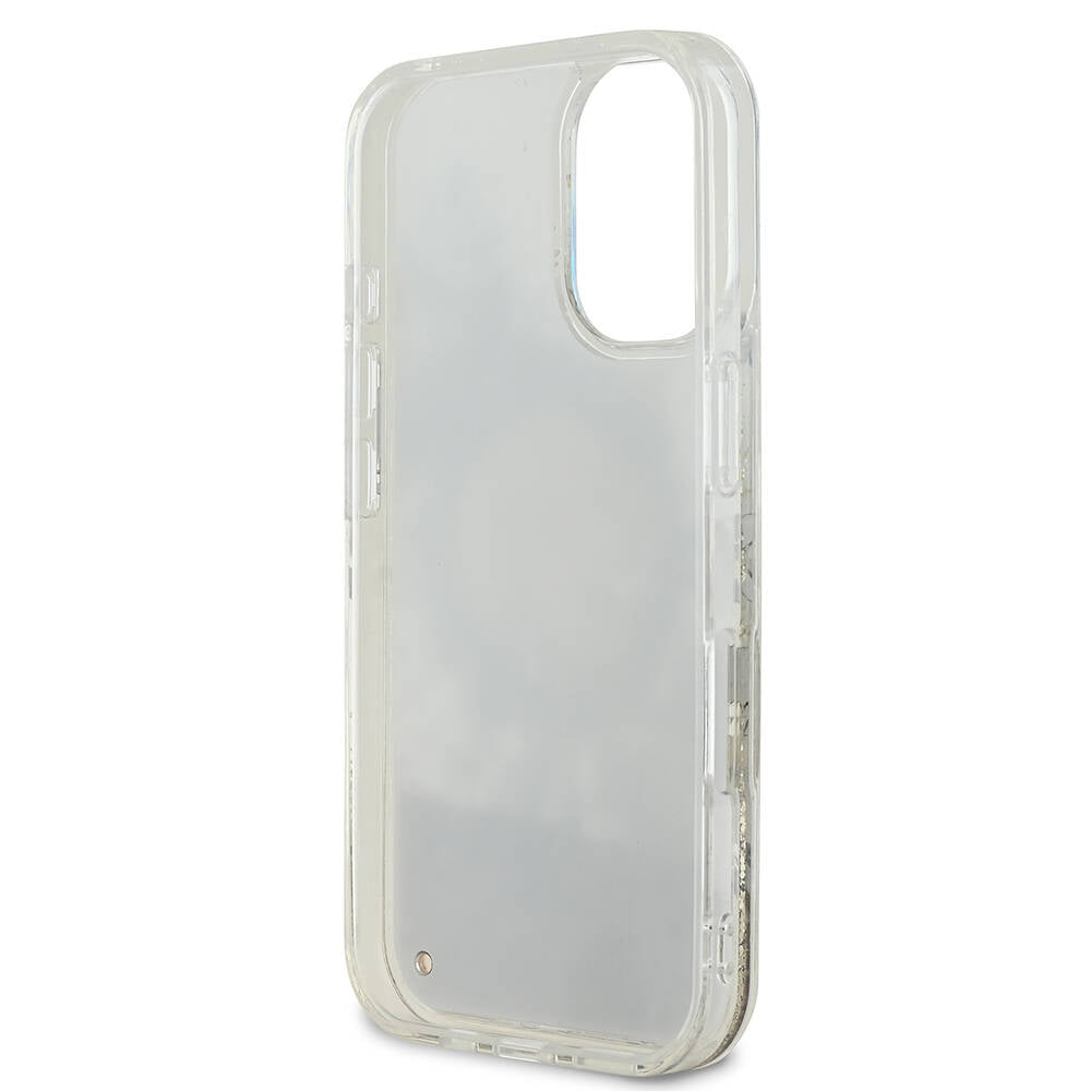 Husa de protectie Guess Liquid Glitter Flower MagSafe (GUHMP16SLFMWTE) compatibil cu iPhone 16, Bej