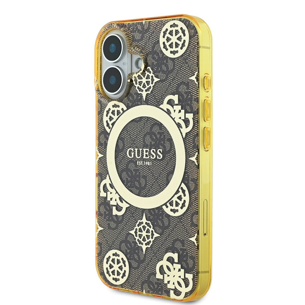 Husa de protectie Guess IML Peony On 4G Background MagSafe (GUHMP16SH4PYEEW) compatibil cu iPhone 16, Maro