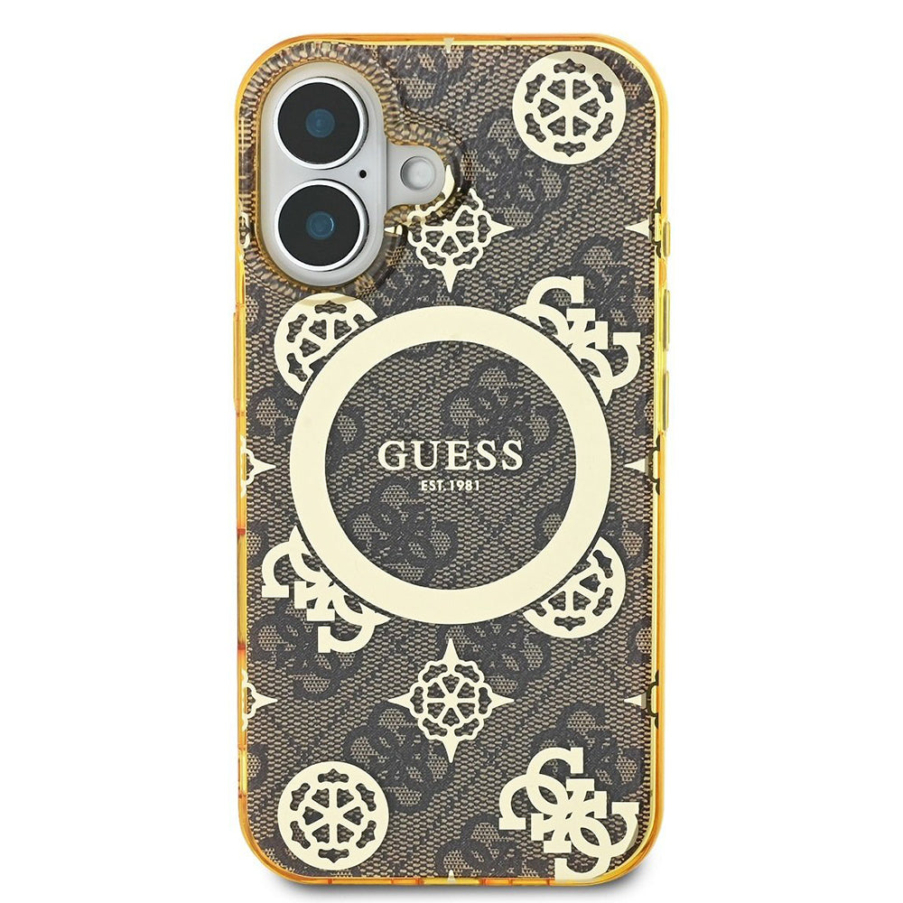 Husa de protectie Guess IML Peony On 4G Background MagSafe (GUHMP16SH4PYEEW) compatibil cu iPhone 16, Maro