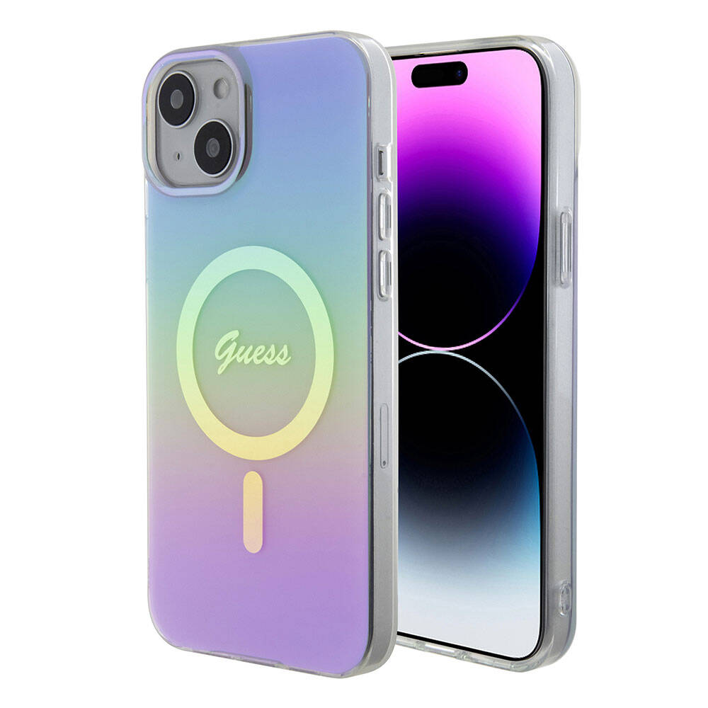 Husa de protectie Guess IML Iridescent MagSafe (GUHMP15SHITSU) compatibil cu iPhone 15, Mov