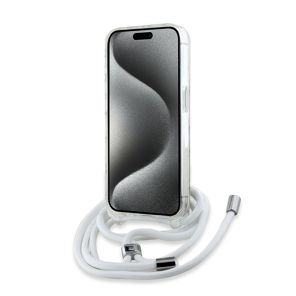 Husa de protectie Karl Lagerfeld IML Crossbody MagSafe (KLHMP15LHCKHNT) compatibil cu iPhone 15 Pro, Transparent Karl Head