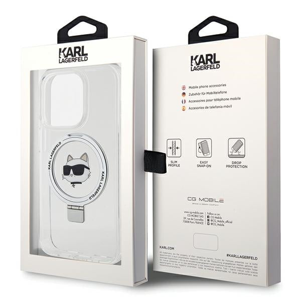 Husa de protectie Karl Lagerfeld Hardcase Ring Stand MagSafe (KLHMP15XHMRSCHH) compatibil cu iPhone 15 Pro Max, Alb Choupette Head