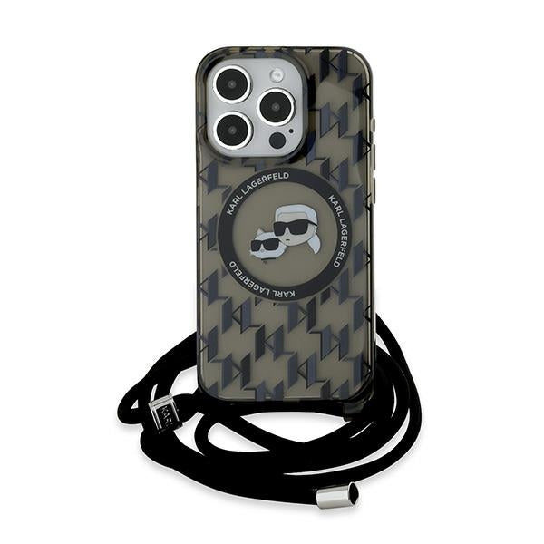 Husa de protectie Karl Lagerfeld IML Crossbody MagSafe (KLHMP15XHCKCKLCK) compatibil cu iPhone 15 Pro Max, Monogram Karl&Choupette Head