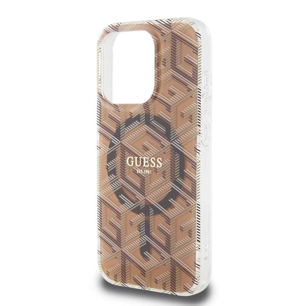 Husa de protectie Guess IML GCube MagSafe (GUHMP15LHGCUSTGW) compatibil cu iPhone 15 Pro, Maro