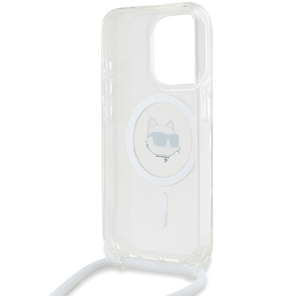 Husa de protectie Karl Lagerfeld IML Crossbody MagSafe (KLHMP15XHCCHNT) compatibil cu iPhone 15 Pro Max, Transparent Choupette Head&Cord