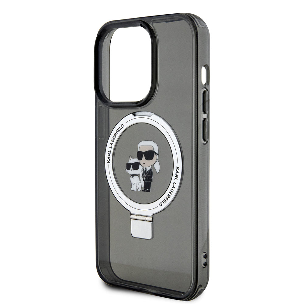 Husa de protectie Karl Lagerfeld Hardcase Ring Stand Magsafe (KLHMP15LHMRSKCK) compatibil cu iPhone 15 Pro, Karl&Choupette
