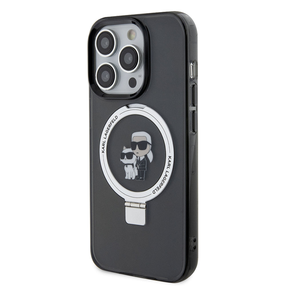 Husa de protectie Karl Lagerfeld Hardcase Ring Stand Magsafe (KLHMP15LHMRSKCK) compatibil cu iPhone 15 Pro, Karl&Choupette