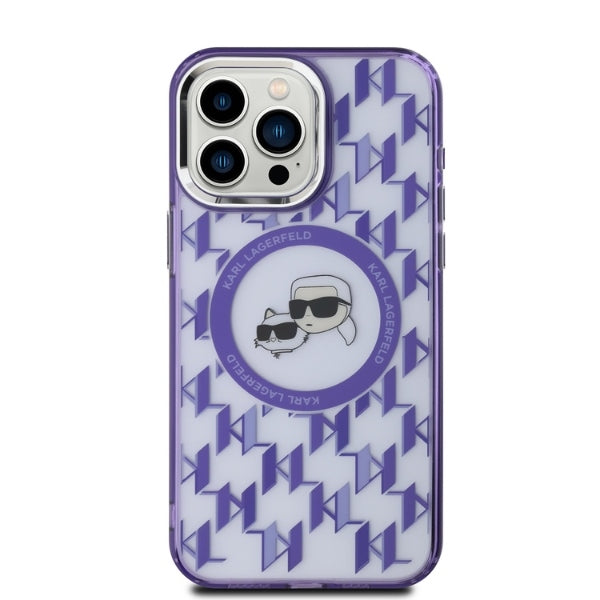 Husa de protectie Karl Lagerfeld IML MagSafe (KLHMP15LHMCKMHU) compatibil cu iPhone 15 Pro, Mov Monogram Karl&Choupette Head