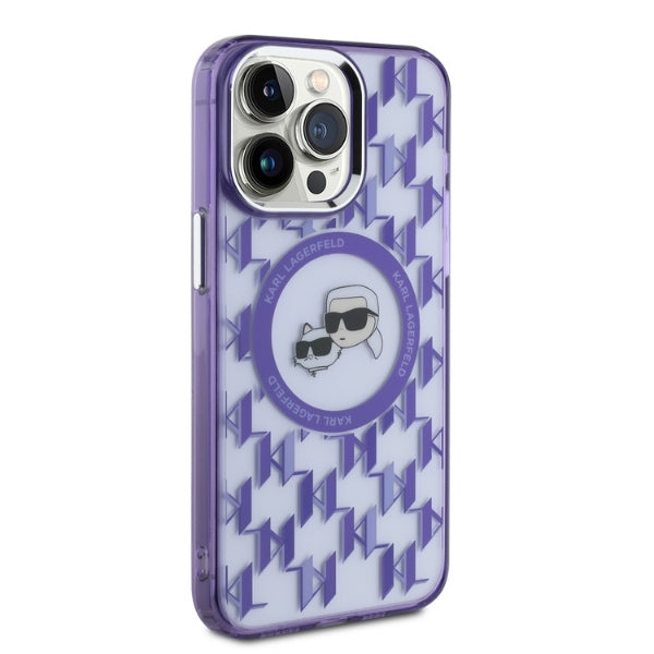 Husa de protectie Karl Lagerfeld IML MagSafe (KLHMP15LHMCKMHU) compatibil cu iPhone 15 Pro, Mov Monogram Karl&Choupette Head