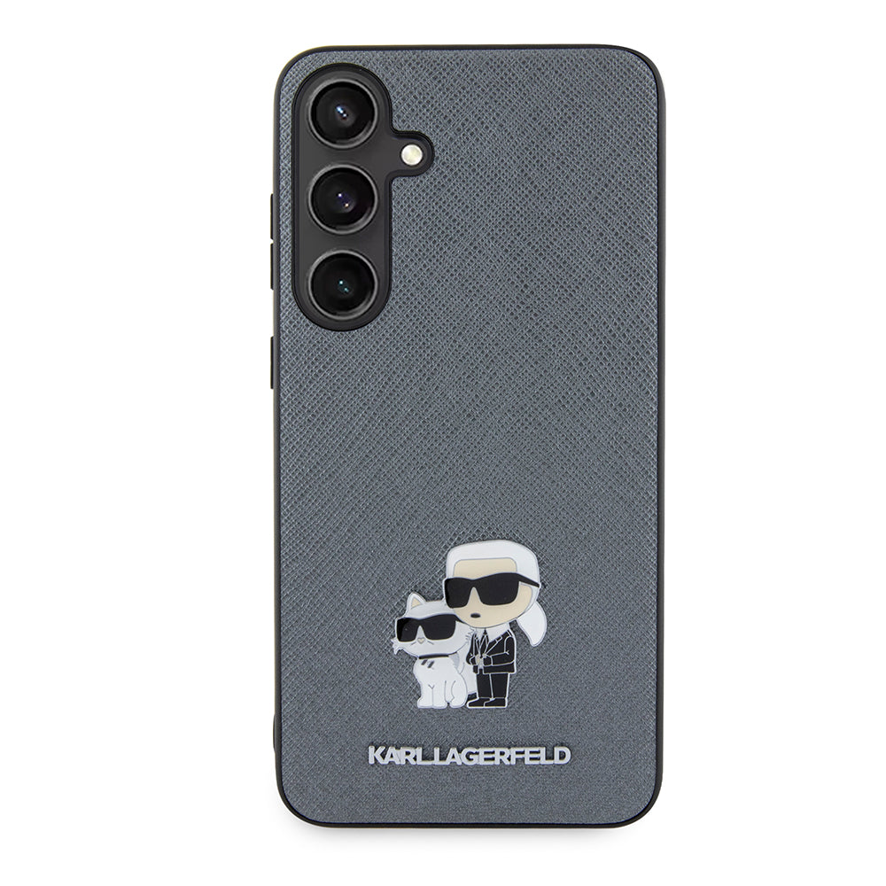 Husa de protectie Karl Lagerfeld Saffiano (KLHCS24MPSAKCMPG) compatibil cu Samsung Galaxy S24 Plus, Gri Karl&Choupette Metal Pin