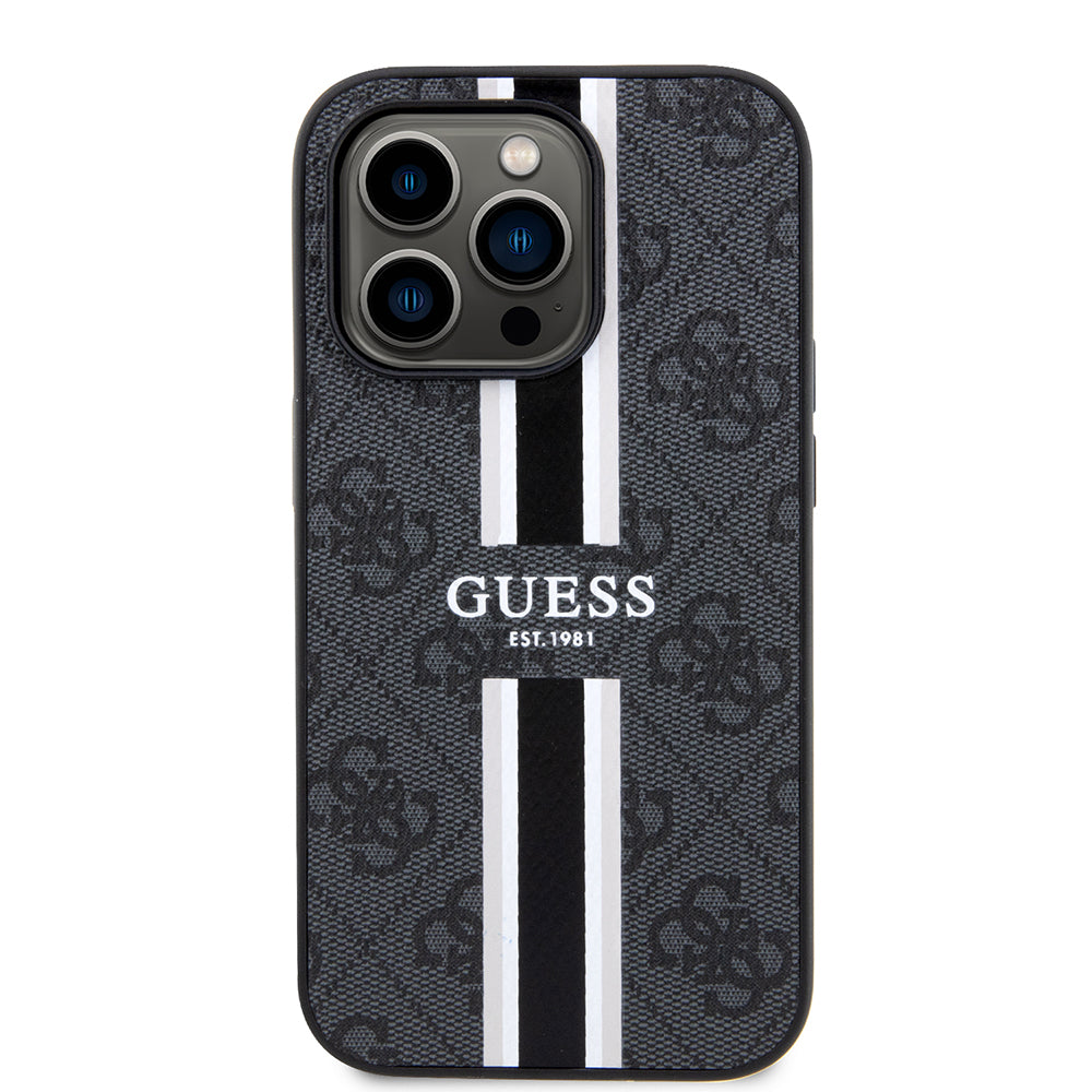 Husa de protectie Guess Hardcase 4G Printed Stripes MagSafe (GUHMP15XP4RPSK) compatibil cu iPhone 15 Pro Max, Negru