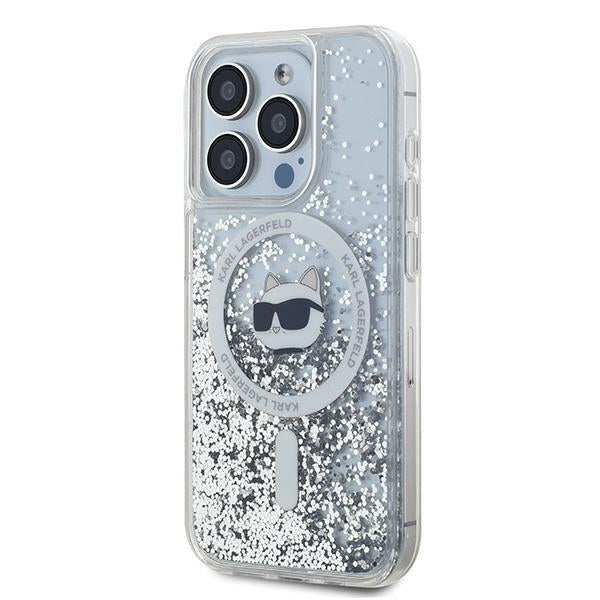 Husa de protectie Karl Lagerfeld Liquid Glitter MagSafe (KLHMP14LLGCHSGH) compatibil cu iPhone 14 Pro, Transparent Choupette Head
