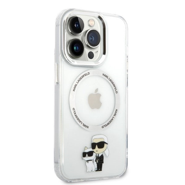 Husa de protectie Karl Lagerfeld Hardcase MagSafe (KLHMP14LHNKCIT) compatibil cu iPhone 14 Pro, Transparent Iconic Karl&Choupette