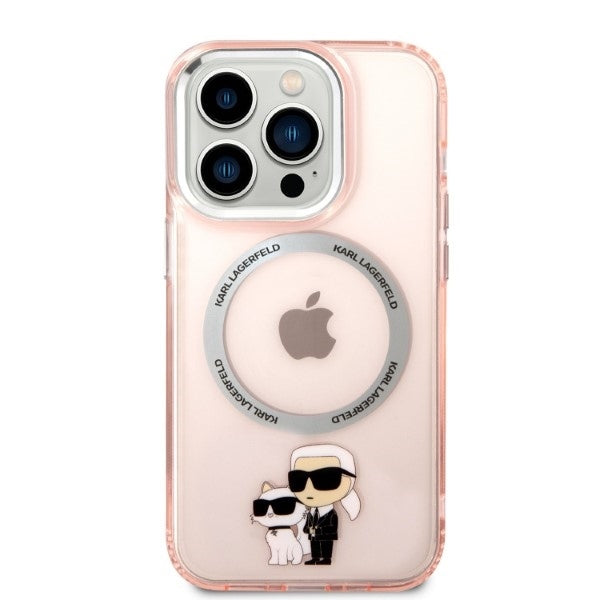 Husa de protectie Karl Lagerfeld Hardcase MagSafe (KLHMP14LHNKCIP) compatibil cu iPhone 14 Pro, Roz Iconic Karl&Choupette