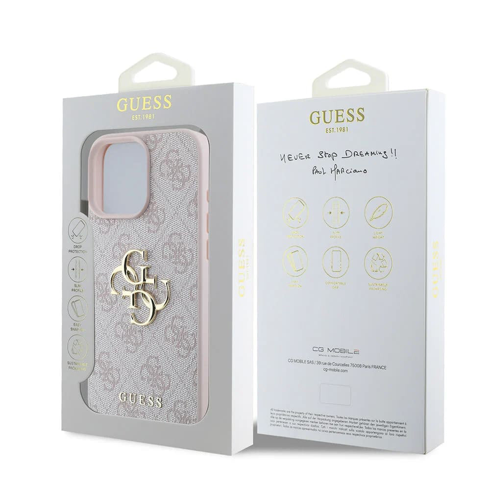 Husa de protectie Guess Hardcase 4G Big Logo (GUHCP16L4GMGPI) compatibil cu iPhone 16 Pro, Roz