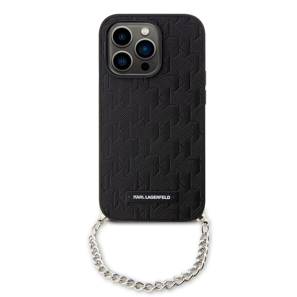 Husa de protectie Karl Lagerfeld Saffiano Monogram Chain (KLHCP14LSACKLHPK) compatibil cu iPhone 14 Pro, Negru