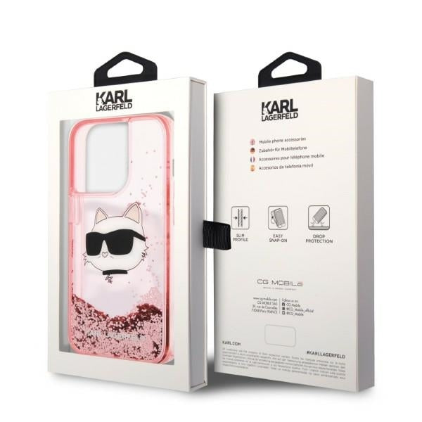 Husa de protectie Karl Lagerfeld Hardcase Glitter (KLHCP14LLNCHCP) compatibil cu iPhone 14 Pro, Roz Choupette Head