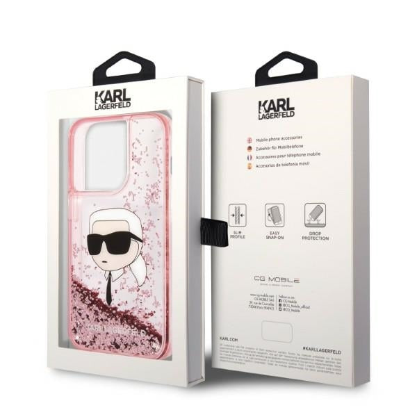 Husa de protectie Karl Lagerfeld Hardcase Glitter (KLHCP14LLNKHCP) compatibil cu iPhone 14 Pro, Roz Karl Head