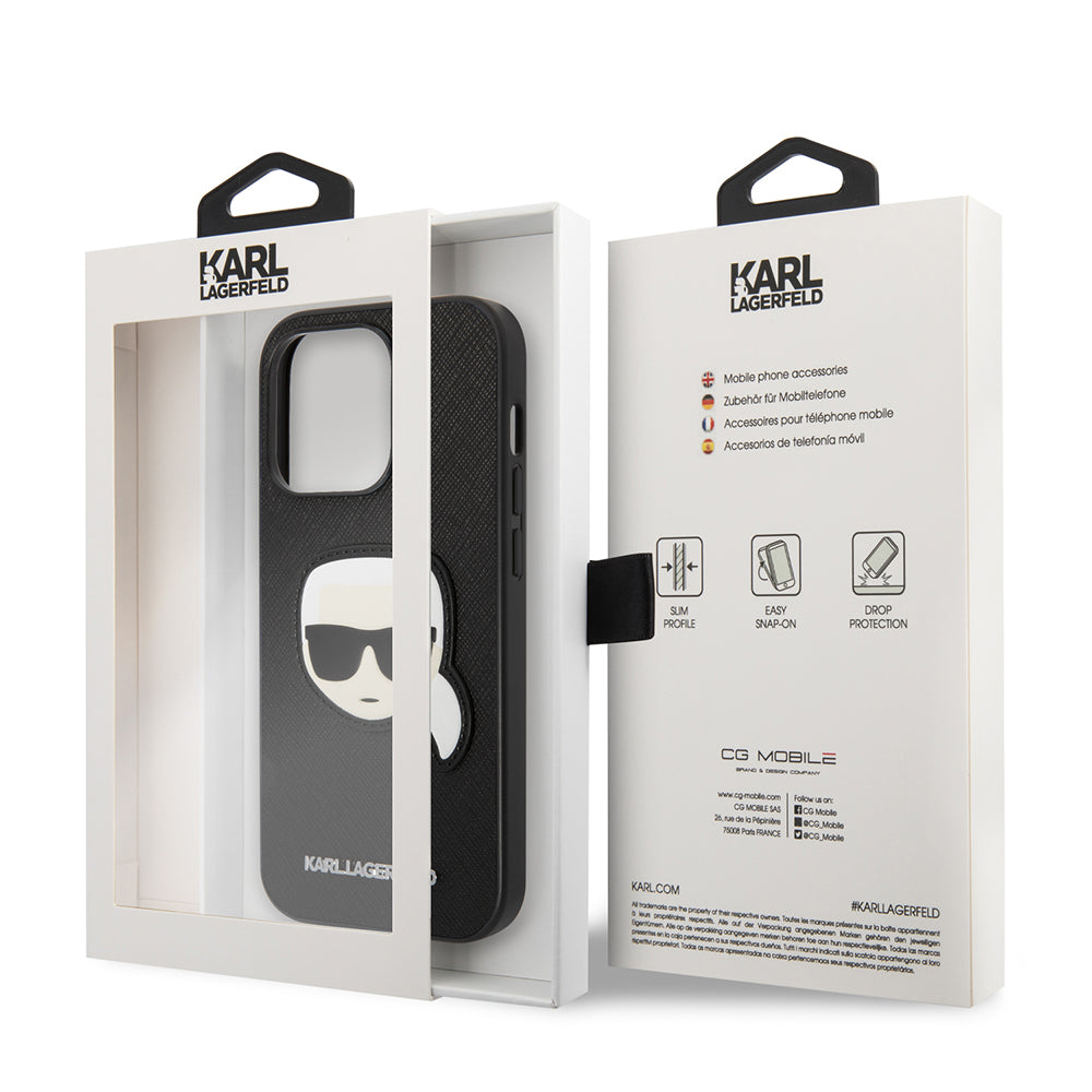 Husa de protectie Karl Lagerfeld Saffiano (KLHCP14LSAPKHK) compatibil cu iPhone 14 Pro, Karl`s Head