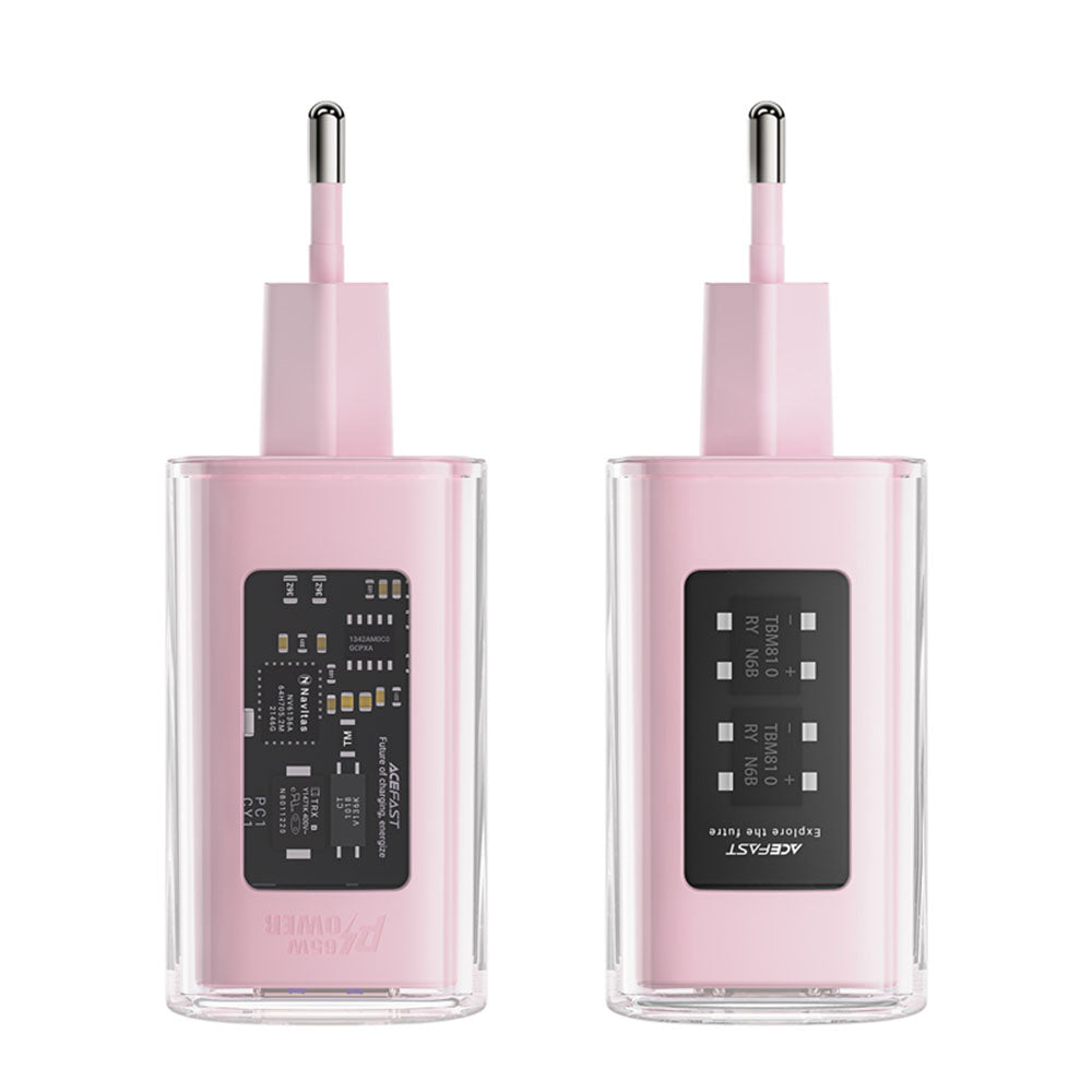 Incarcator Acefast Exploration Series (A45), 2 x USB-C, USB, GaN, PD65W, Fast Charging, Cherry Blossom