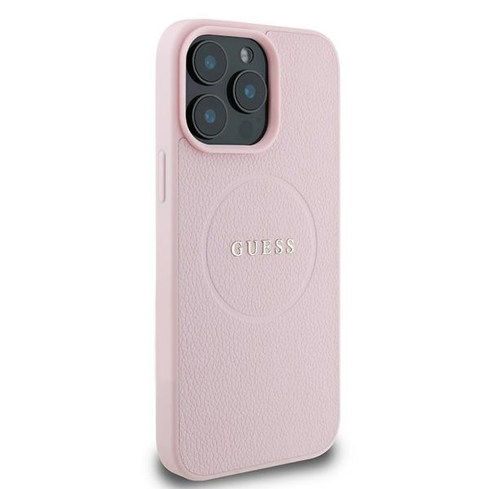 Husa de protectie Guess Grained Gold Ring MagSafe (GUHMP15XPGHSMMP) compatibil cu iPhone 15 Pro Max, Roz