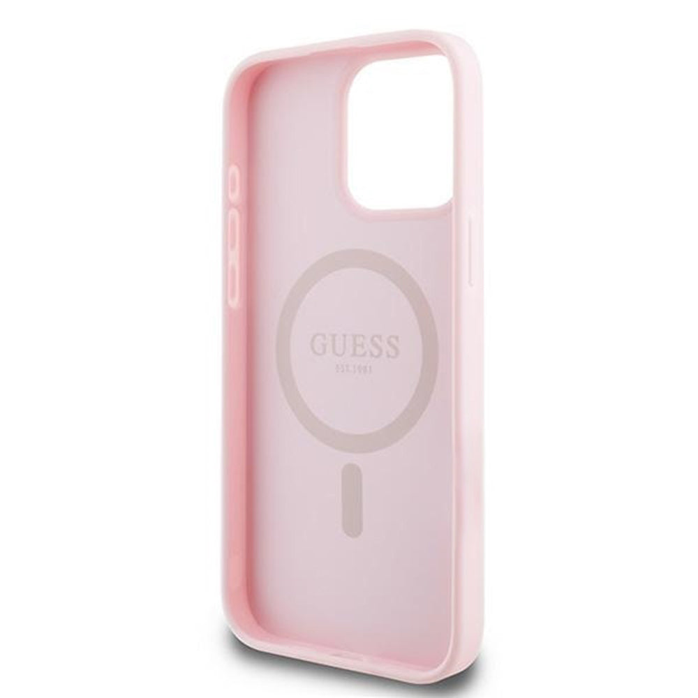 Husa de protectie Guess Grained Gold Ring MagSafe (GUHMP15XPGHSMMP) compatibil cu iPhone 15 Pro Max, Roz