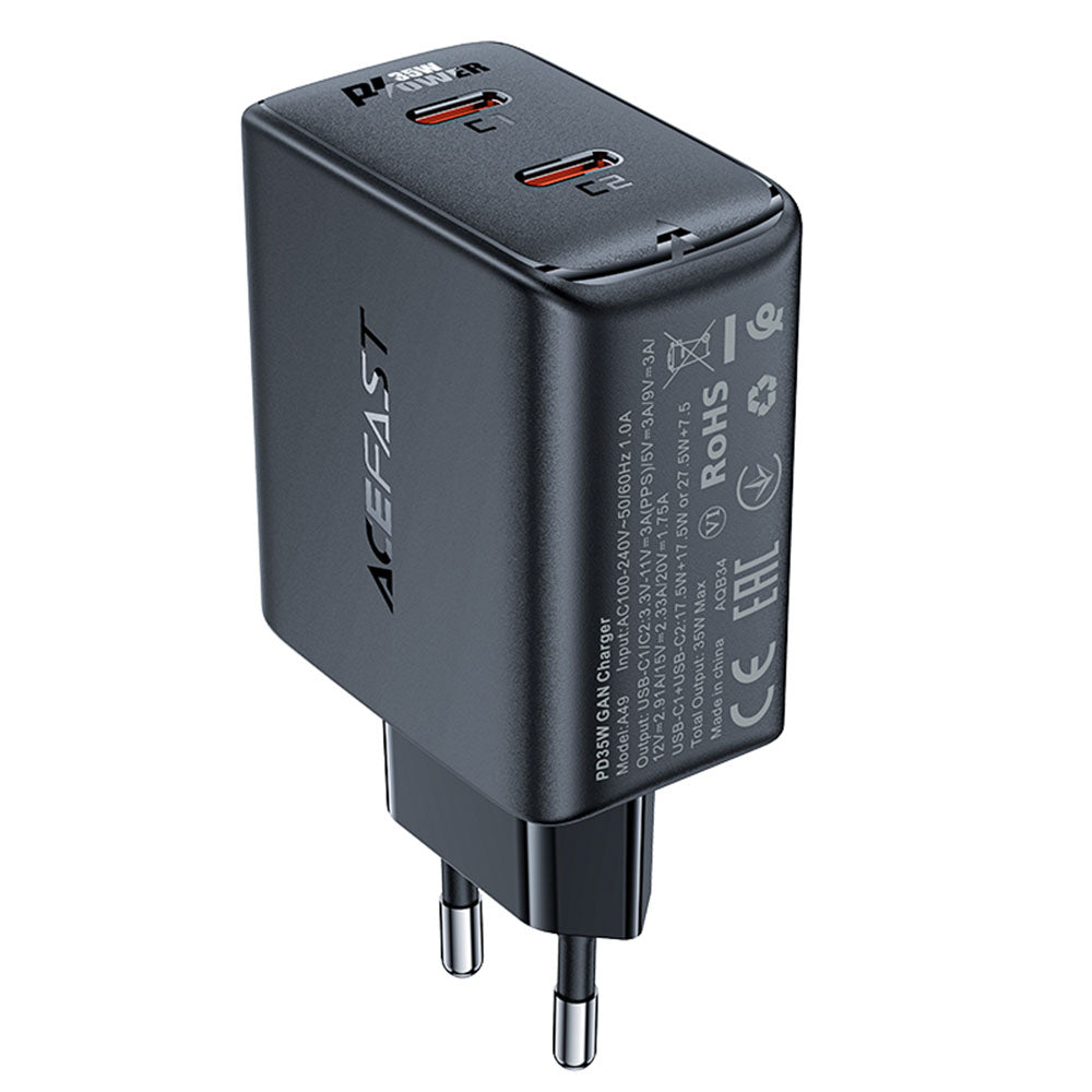 Incarcator Acefast (A49), 2x Type-C, Universal Charger, GaN Technology, PD35W, Negru