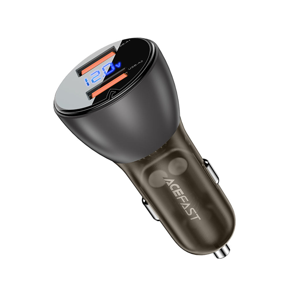 Incarcator Acefast Car (B7), 2x USB, 45W, Dual Fast Charging, with LED Digital Display, Transparent Black