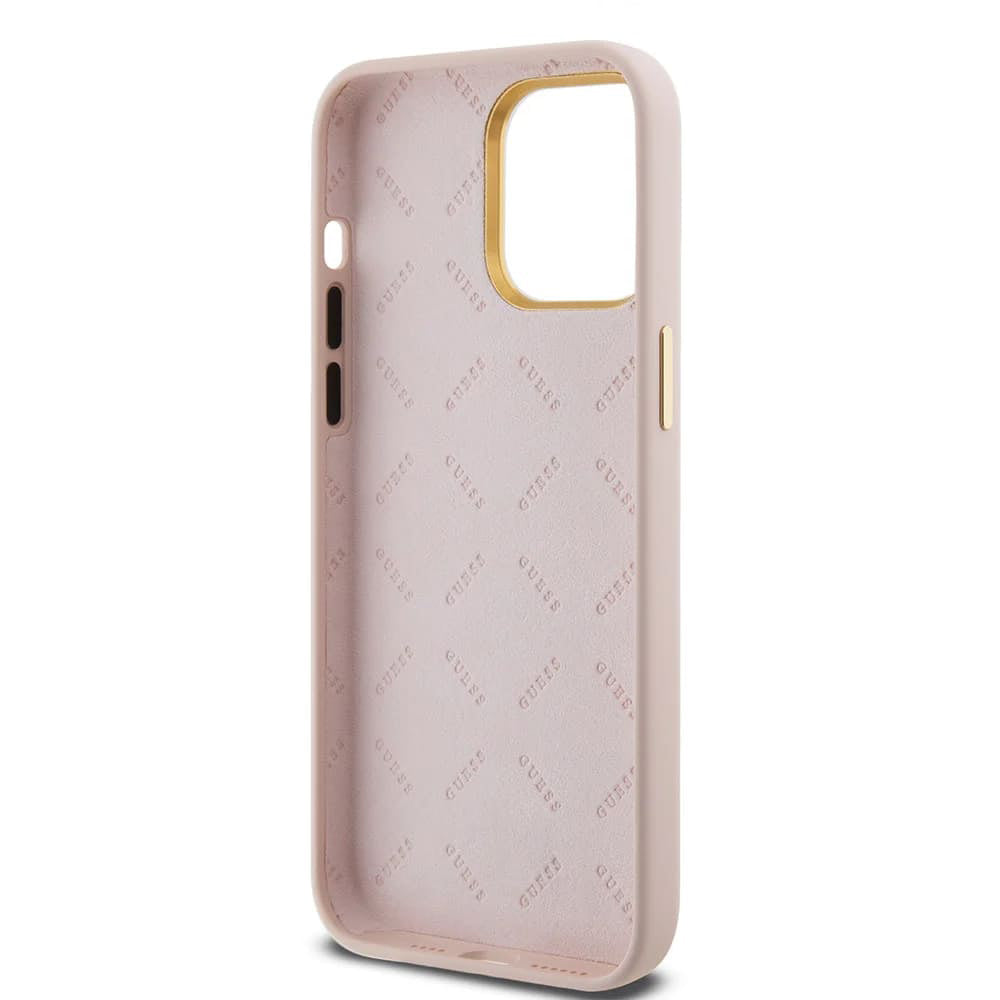 Husa de protectie Guess Silicone Script Metal Logo & Frame (GUHCP15XSMBSLP) compatibil cu iPhone 15 Pro Max, Roz Deschis