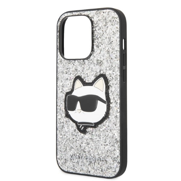 Husa de protectie Karl Lagerfeld Hardcase Glitter (KLHCP14XG2CPS) compatibil cu iPhone 14 Pro Max, Argintiu Choupette Patch