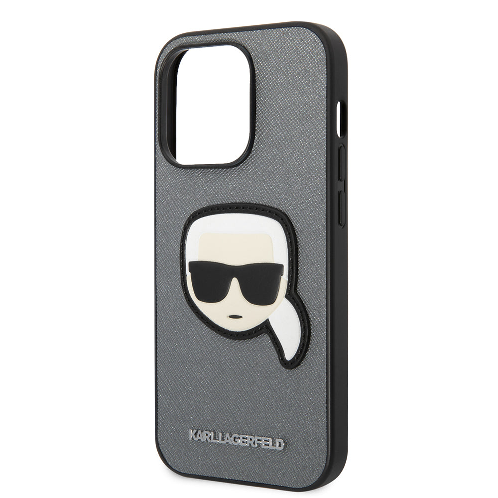 Husa de protectie Karl Lagerfeld Saffiano (KLHCP14XSAPKHG) compatibil cu iPhone 14 Pro Max, Argintiu Karl`S Head