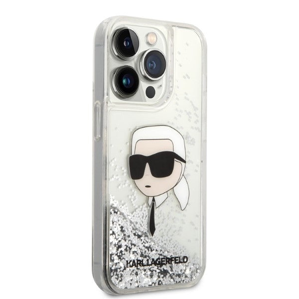 Husa de protectie Karl Lagerfeld Hardcase Glitter (KLHCP14XLNKHCH) compatibil cu iPhone 14 Pro Max, Argintiu Karl Head