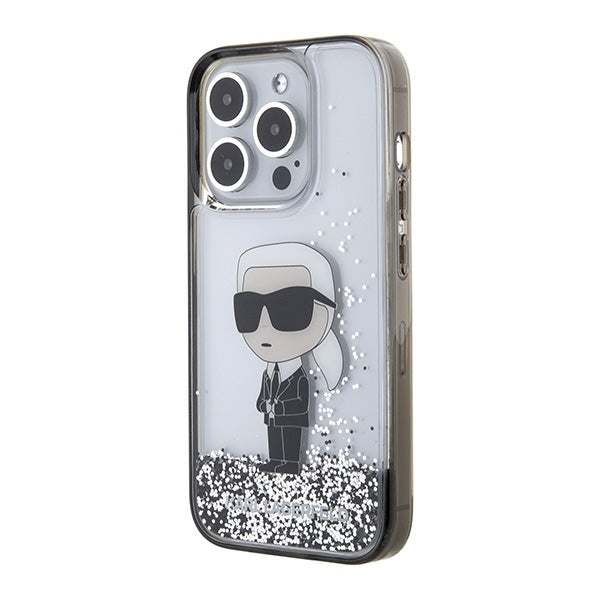 Husa de protectie Karl Lagerfeld Hardcase Liquid Glitter (KLHCP15LLKKNSK) compatibil cu iPhone 15 Pro, Transparent Ikonik