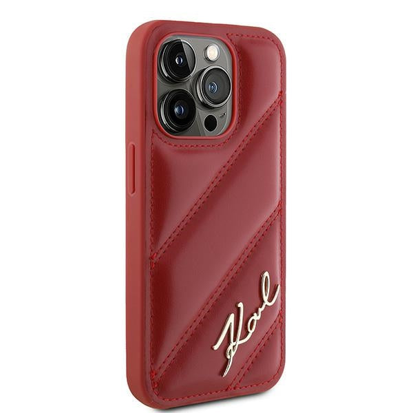 Husa de protectie Karl Lagerfeld Diagonal Quilted Script (KLHCP15LPQDSMGR) compatibil cu iPhone 15 Pro, Rosu