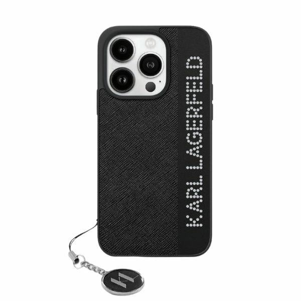 Husa de protectie Karl Lagerfeld Saffiano Rhinestones&Charm (KLHCP15LPSAKDGCK) compatibil cu iPhone 15 Pro, Negru