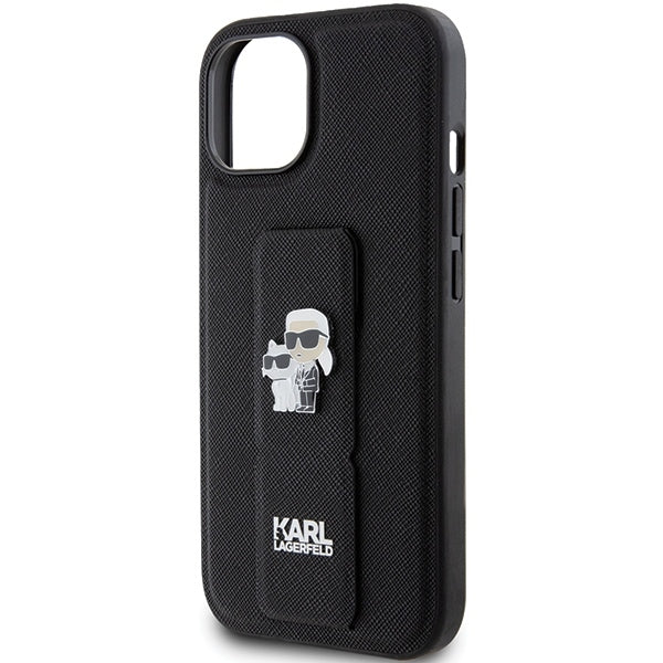 Husa de protectie Karl Lagerfeld Saffiano Gripstand (KLHCP15SGSAKCPK) compatibil cu iPhone 15, Karl&Choupette