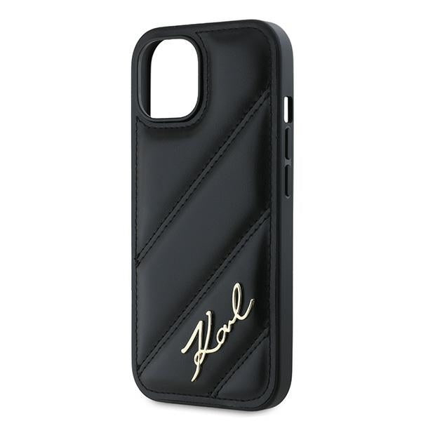 Karl Lagerfeld Diagonal Quilted Script fekete tok iPhone 15 készülékhez