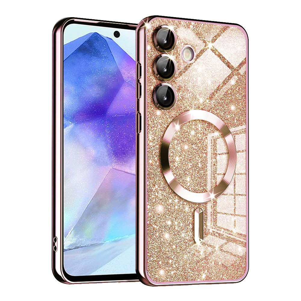 Husă de protecție Techsuit Luxury Glitter MagSafe pentru Samsung Galaxy A55 5G, roz auriu