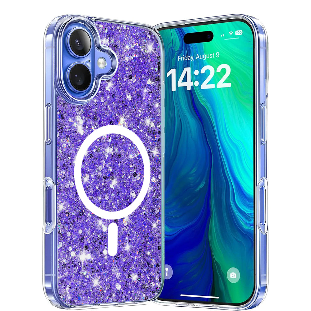 Husa de protectie Techsuit Sparkly Glitter MagSafe compatibil cu iPhone 16 Plus, Mov
