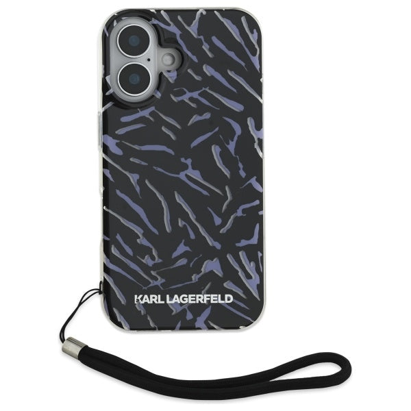 Husa de protectie Karl Lagerfeld Hardcase (KLHCP16MHZBPKCCU) compatibil cu iPhone 16 Plus, Mov Zebra With Cord