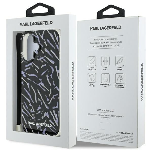 Husa de protectie Karl Lagerfeld Hardcase (KLHCP16MHZBPKCCU) compatibil cu iPhone 16 Plus, Mov Zebra With Cord