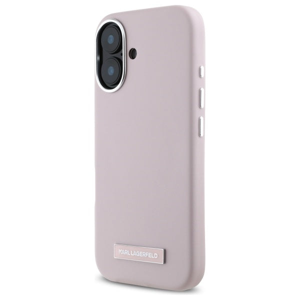 Husa de protectie Karl Lagerfeld Leather MagSafe (KLHMP16SPGMSRPP) compatibil cu iPhone 16, Roz Fw Metal Plate