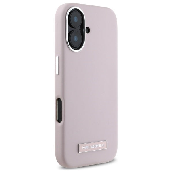 Husa de protectie Karl Lagerfeld Leather MagSafe (KLHMP16SPGMSRPP) compatibil cu iPhone 16, Roz Fw Metal Plate