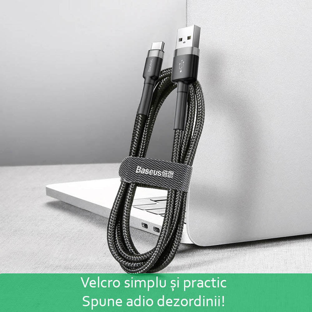 Cablu Baseus Cafule (CATKLF-C91), USB to Type-C, 2A, 2m, 480Mbps, Aluminum Alloy, Nylon, Rosu Black