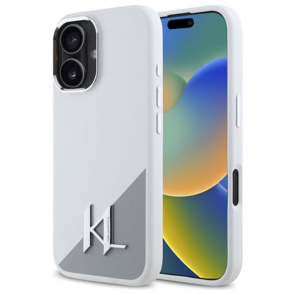 Husa de protectie Karl Lagerfeld Silicone (KLHMP16SSCMKMPCH) compatibil cu iPhone 16, Alb Shadow Metal Initial
