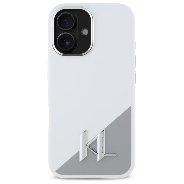 Husa de protectie Karl Lagerfeld Silicone (KLHMP16SSCMKMPCH) compatibil cu iPhone 16, Alb Shadow Metal Initial