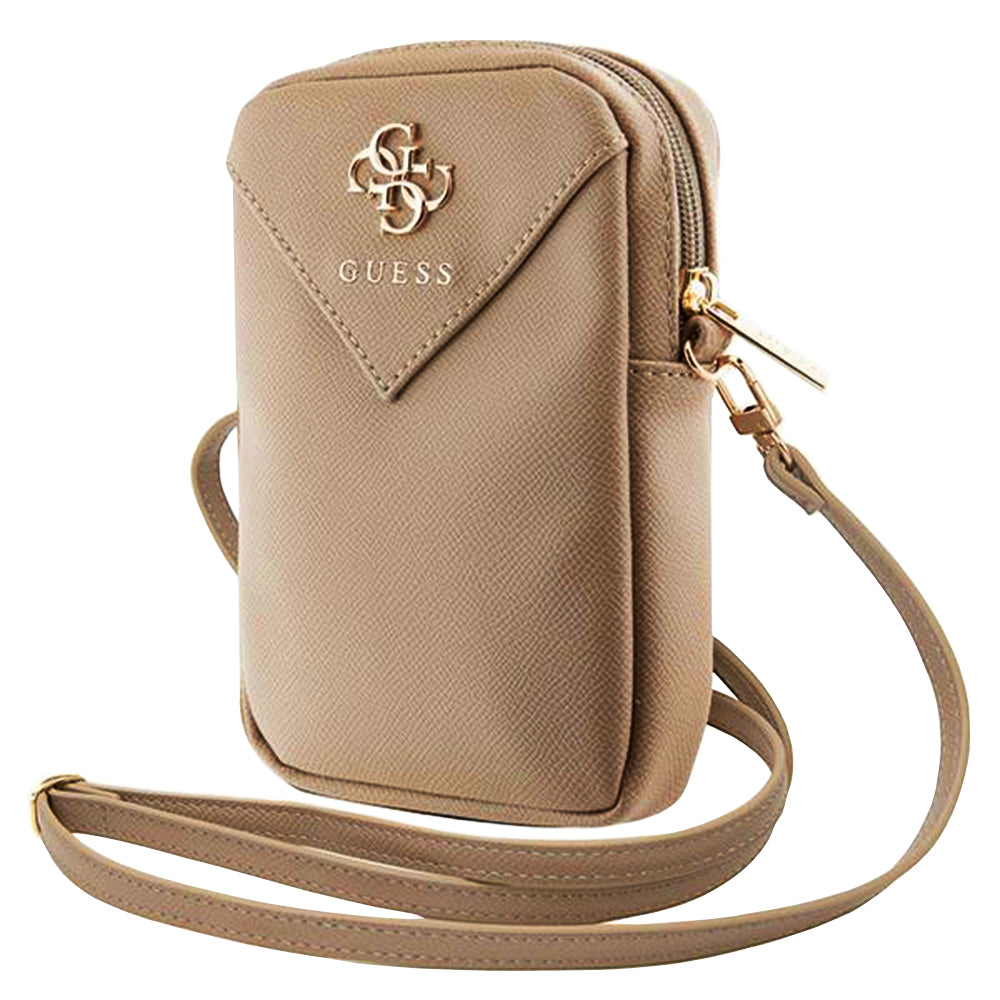 Geanta Guess Universal Phone Pouch Zip Triangle 4G (GUWBZPGSTEGD), Universal, Adjustable Strap, Zip Closure, Light Gold