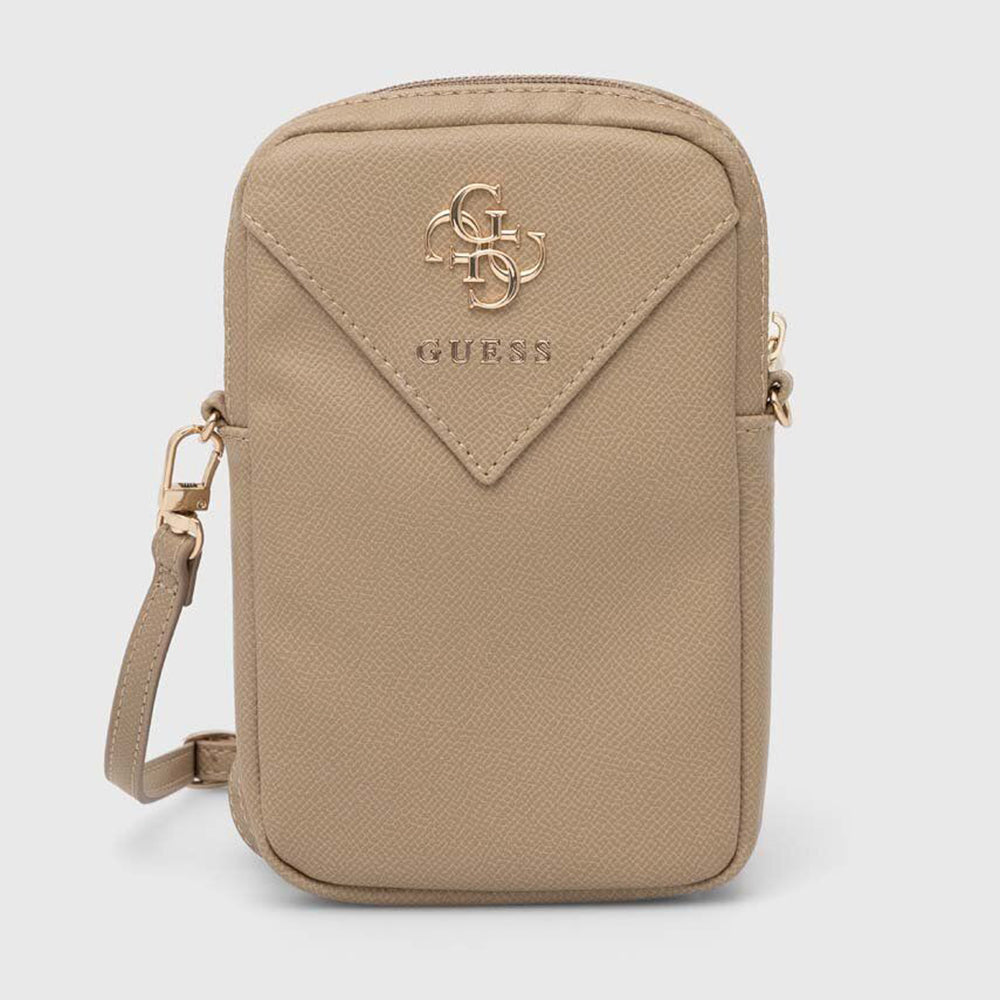 Geanta Guess Universal Phone Pouch Zip Triangle 4G (GUWBZPGSTEGD), Universal, Adjustable Strap, Zip Closure, Light Gold