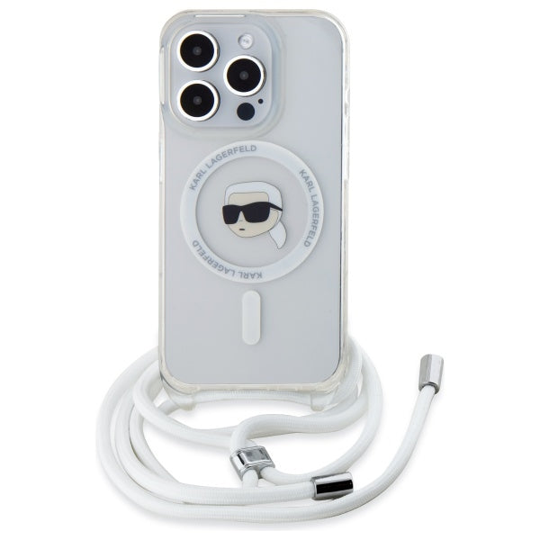 Husa de protectie Karl Lagerfeld IML Crossbody MagSafe (KLHMP16LHCKHNT) compatibil cu iPhone 16 Pro, Transparent Karl Head