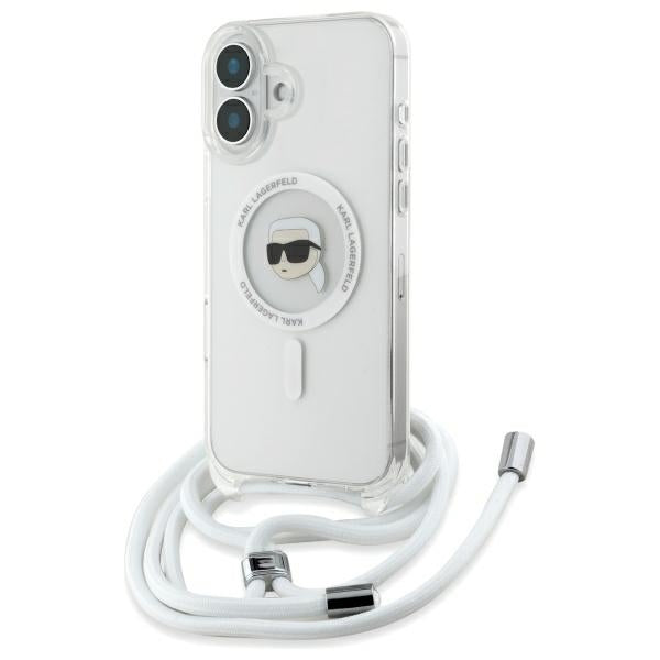 Husa de protectie Karl Lagerfeld IML Crossbody MagSafe (KLHMP16SHCKHNT) compatibil cu iPhone 16, Transparent Karl Head